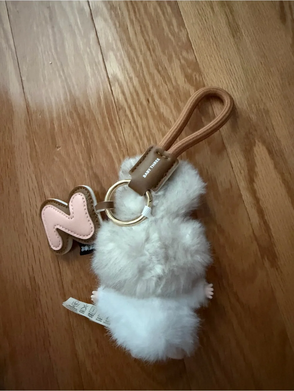Cute White Plush Bunny Bag Charm with Pink Face Accent